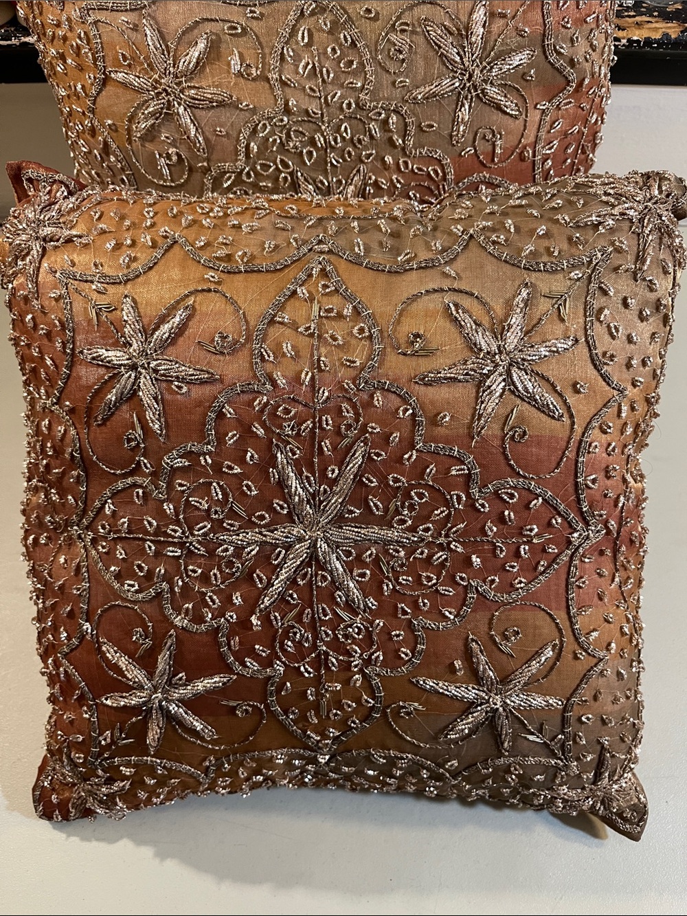 K&K Interiors Embroidered Bronze and Gold Ombre Accent Pillow